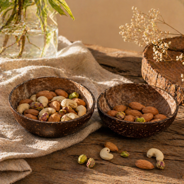 coconut shell dry fruits bowl